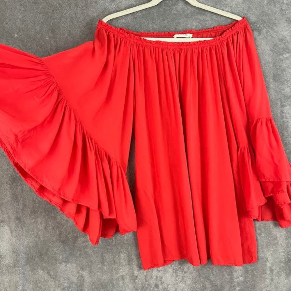Vintage Elan Off Shoulder Boho Bell Sleeve Blouse Womens OS Festival Fairy